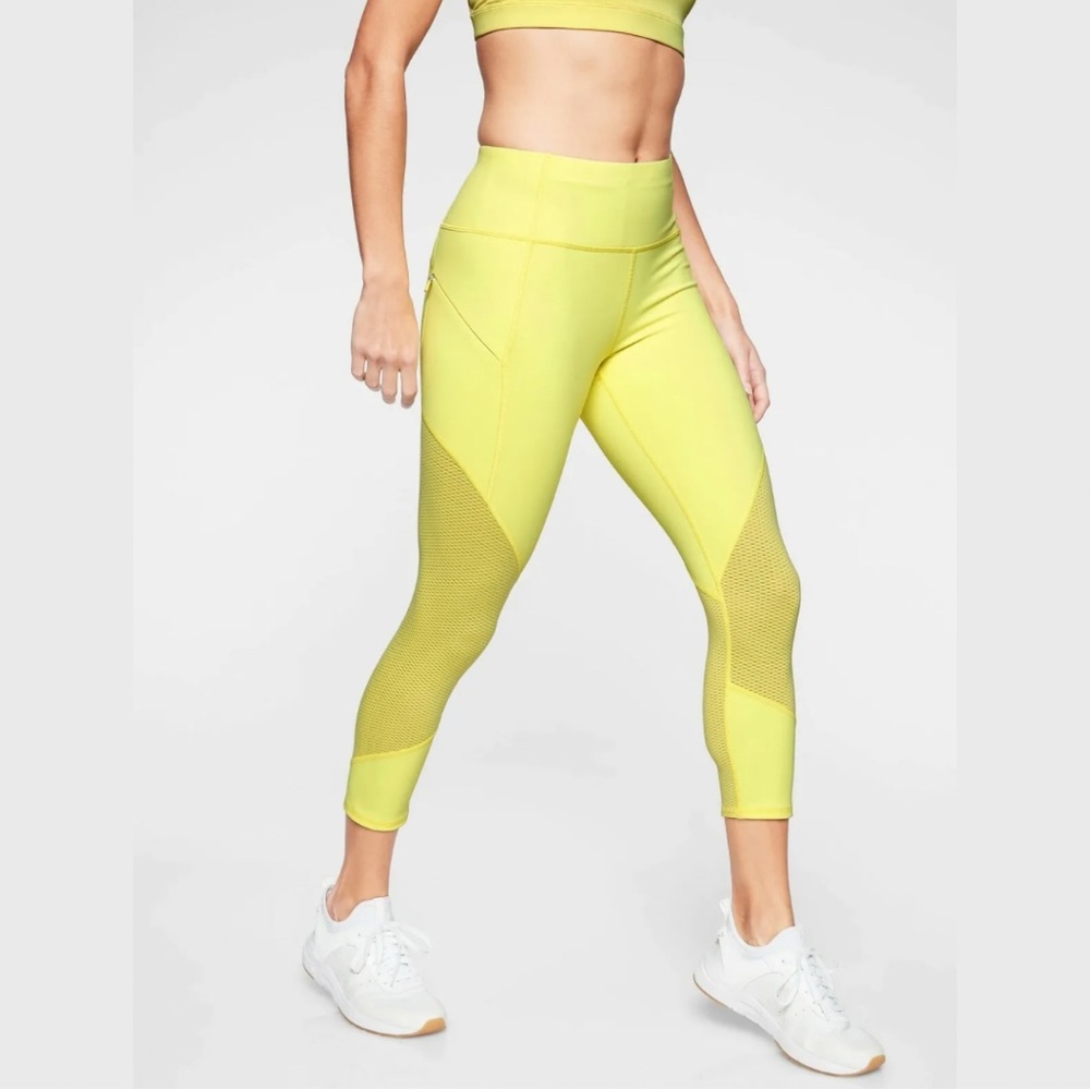 Athleta Contender Mesh Capri Yellow Small - Picture 1 of 11